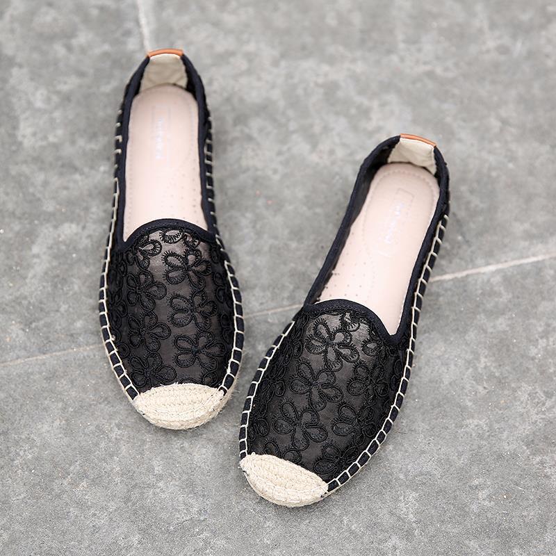 Flat-bottomed Leisure Pedal shoes Linen Grass Edge Lace Fisherman Shoes Women's Flat-bottomed Leisure Pedal