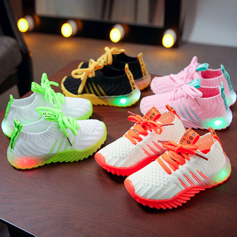 shoes Boys and girls knitted surface candy glitter shoes