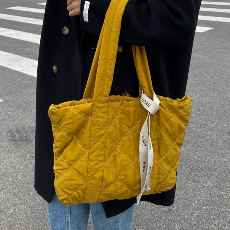 Personalized Handbags Winter Tote Bag For Women 2023 Sewing Rhombus Shoulder Bag High Capacity Commuting Shopping Bag Personalized Handbags