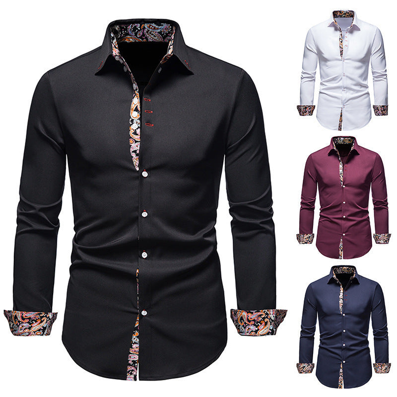 Men's Long-sleeved Shirt Lapel Slim-fit Assorted Colors Polyester Shirt - sumet.shop