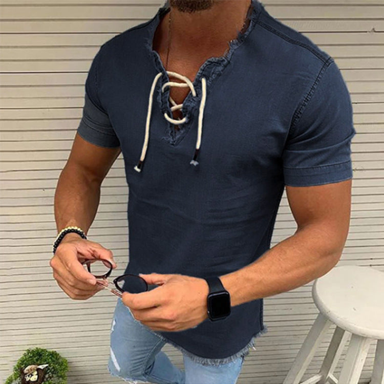 Tassel Elastic Men's Denim Shirt Men's Shirt - sumet.shop