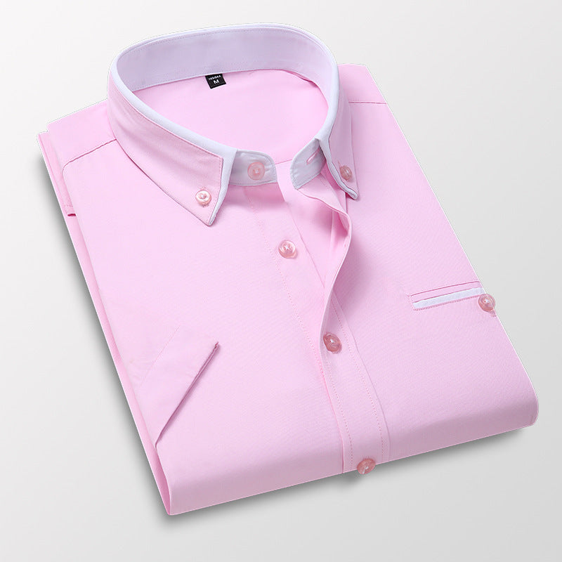 Short-sleeved Short Sleeve Men Clothing Shirt Slim-fitting Iron-free Casual - sumet.shop