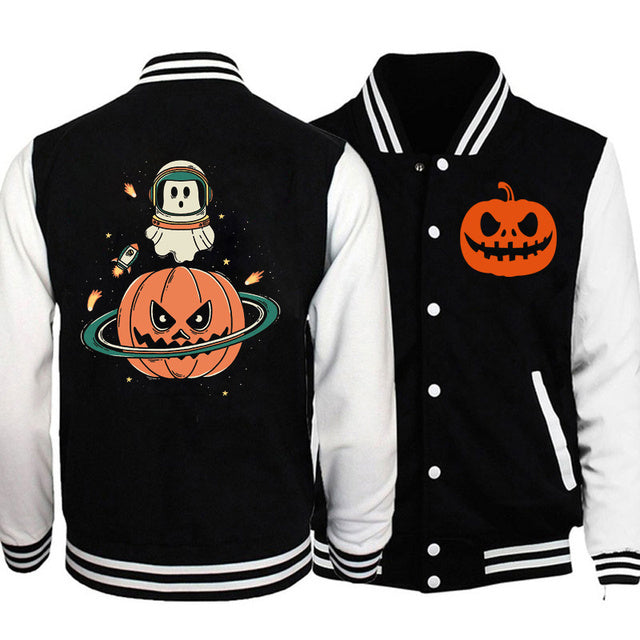 Men Woman Jacket Pumpkin Planet Halloween Print Casual Loose - sumet.shop