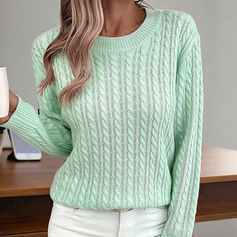 Women's Textured Long Sleeve Sweater Crewneck Pullover Dressy Casual Fall