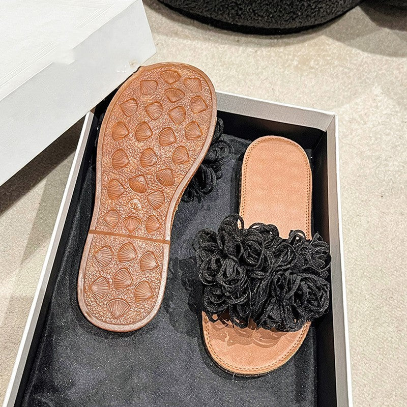 Flat Slippers Flower Soft Bottom Outdoor Flat Slippers