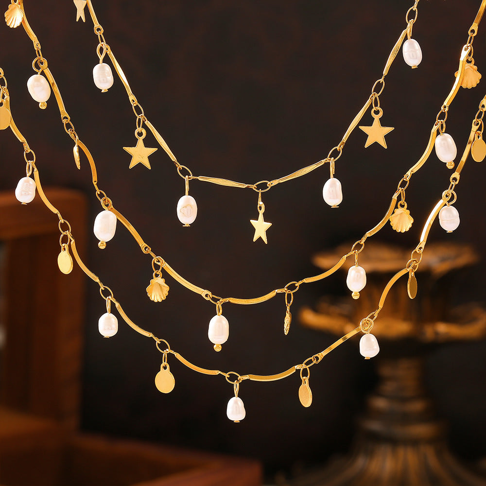 Pearl Tassel Necklace Fashion Multi-element 18K Gold Plating