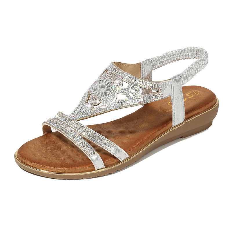 Women's Fashion Sandals Flat Bottom Ethnic Feng Shui Diamond Sandals