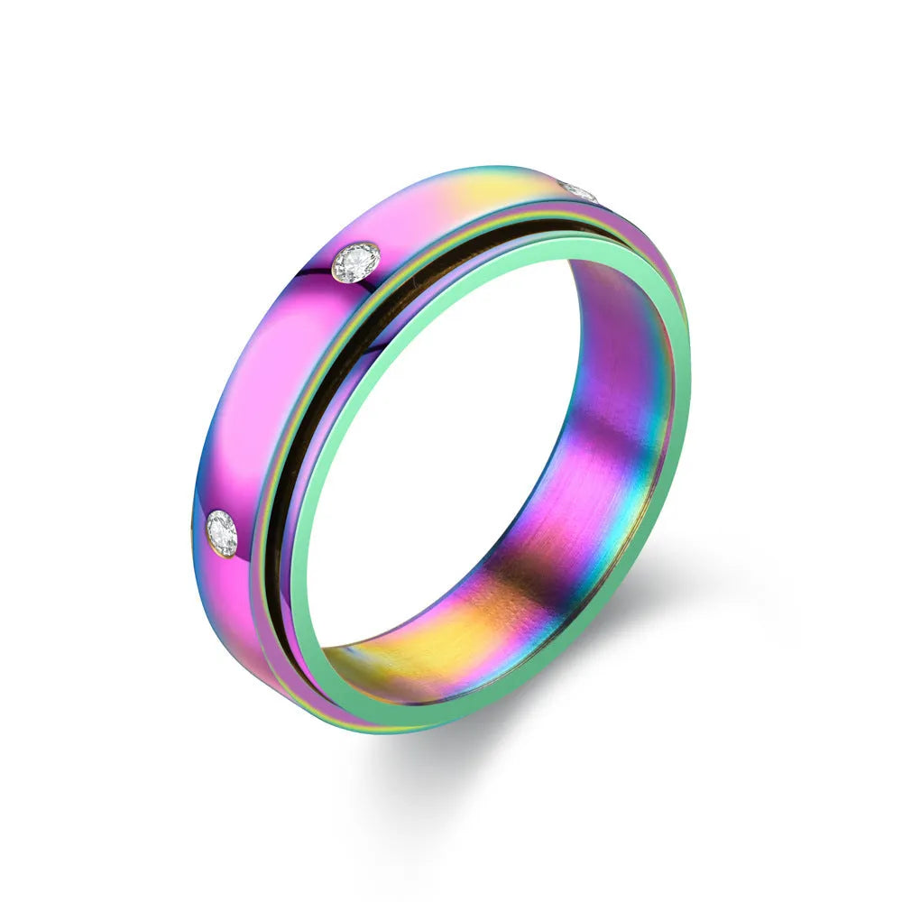 Titanium Diamond Ring Steel Rotatable Couple Diamond Ring