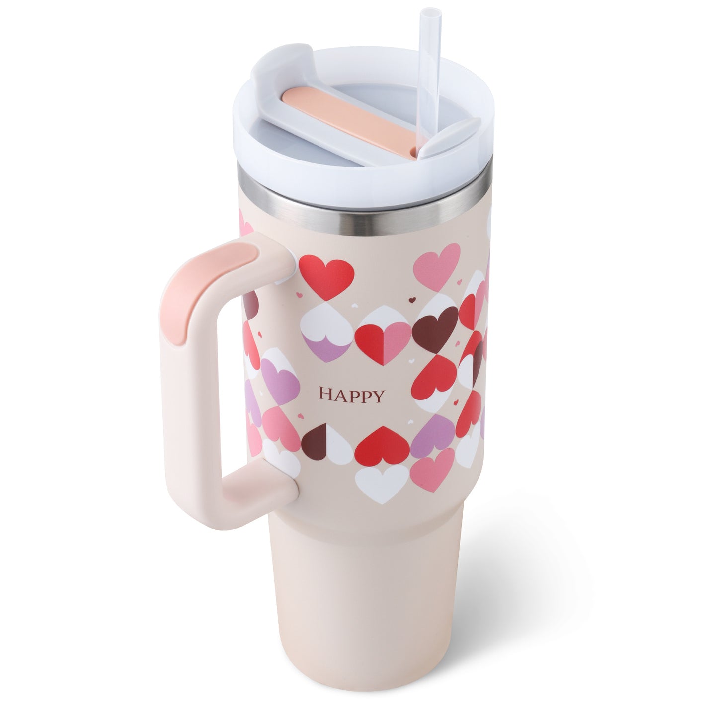 Vacuum Coffee Cup 40 Oz Tumbler With Handle Straw Insulated, Stainless Steel Spill Proof Vacuum Coffee Cup Tumbler With Lid Tapered Mug Gifts For Valentine Lover Suitable For Car Gym Office Travel