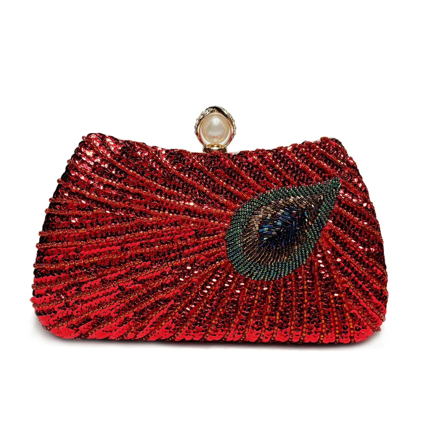 Beaded Peacock Feather Shoulder Bag Large Pearl Rhinestone Large Capacity Crossbody Shoulder Bag