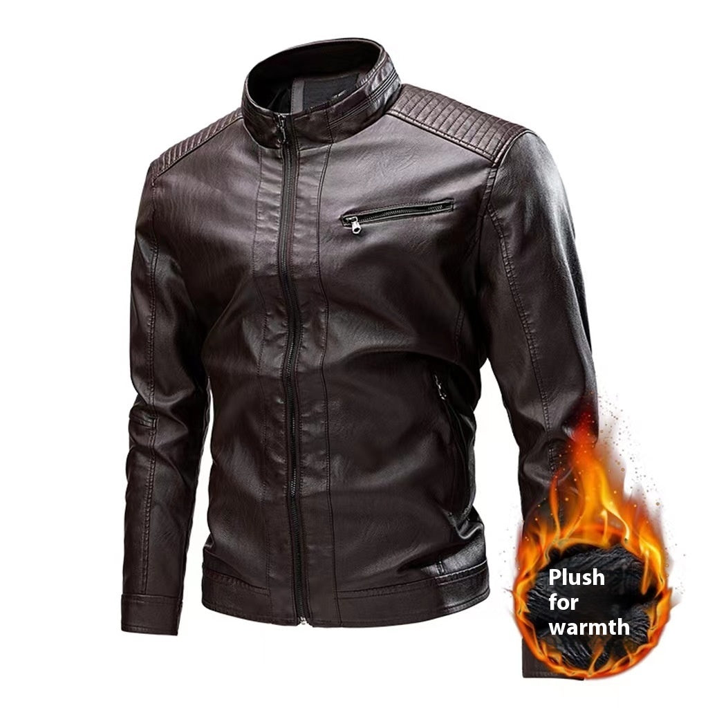 Leather Jacket Coat Spring And Autumn Cross-border Casual Men's Leather Clothing Stitching Motorcycle Retro Fashion Leather Jacket Coat