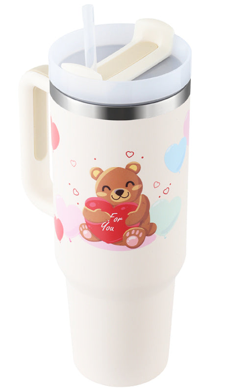 Vacuum Coffee Cup 40 Oz Tumbler With Handle Straw Insulated, Stainless Steel Spill Proof Vacuum Coffee Cup Tumbler With Lid Tapered Mug Gifts For Valentine Lover Suitable For Car Gym Office Travel