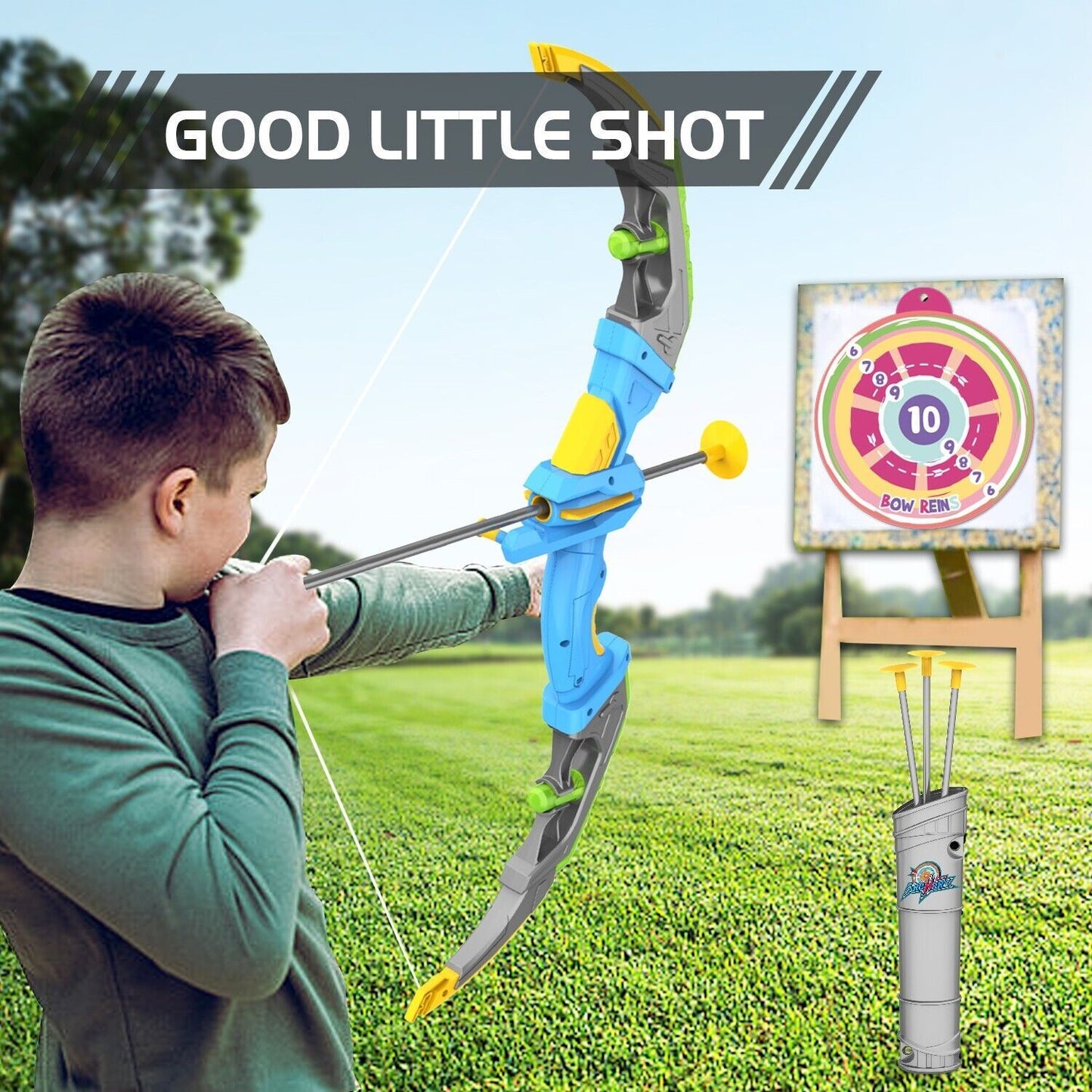 DE Bow & Arrow Toy Set, LED-lit Archery Toy,10 Suction Cup Arrows, Targets, Arrows Holders