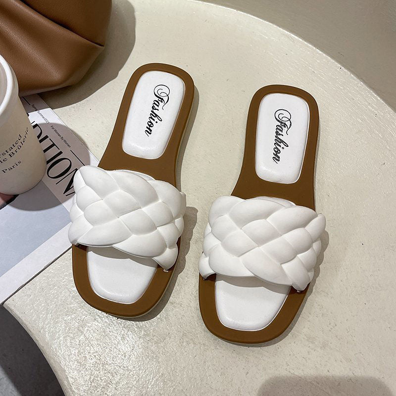 Slippers Female Net Red Woven One-word Slippers Female Summer