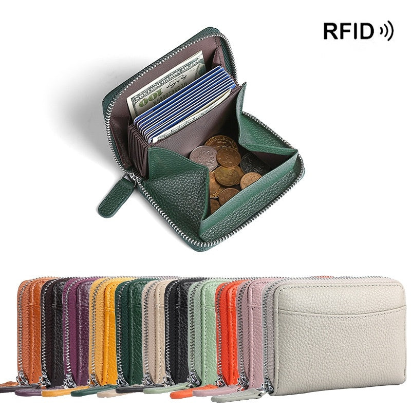 Small Wallets 2024 RFID Genuine Leather Card Wallet Men Women Purse With Coin Pocket Zipper Credit Card Holder Small Wallets Bags