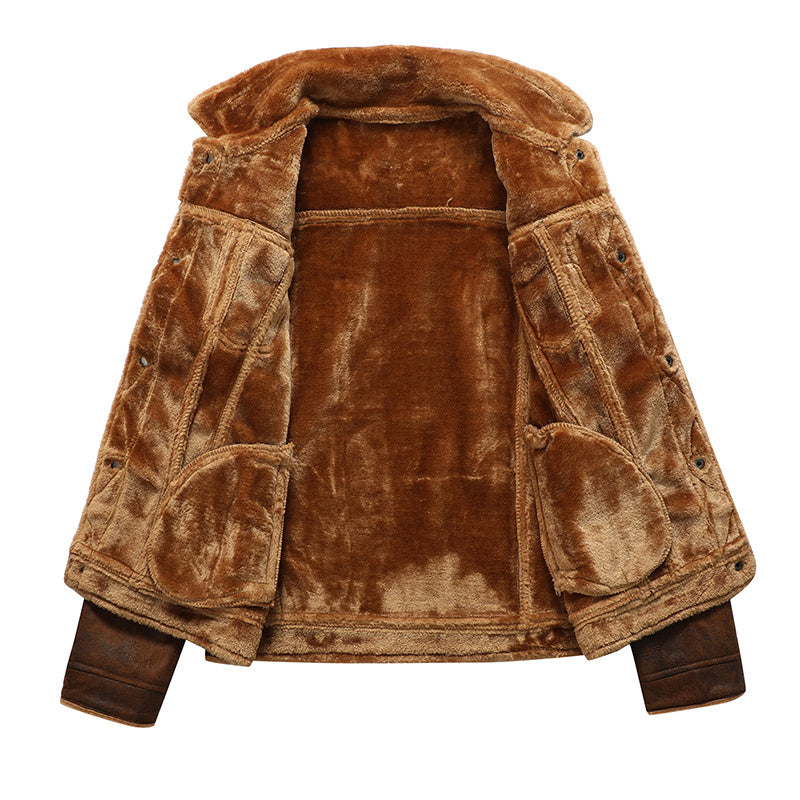 Winter Men Turn-down Collar Leather Jacket Outwear Warm Pilot Coats Windbreak - sumet.shop