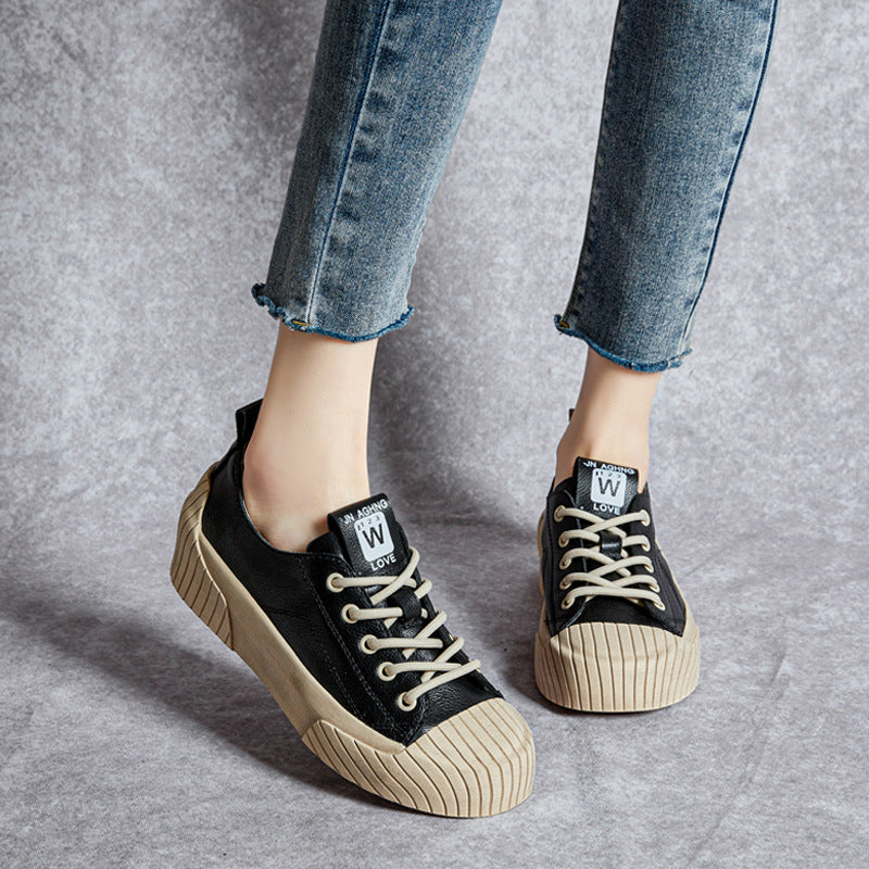 Women's Soft Bottom Shoes Skateboard Shoes All-Match Platform Lace-up