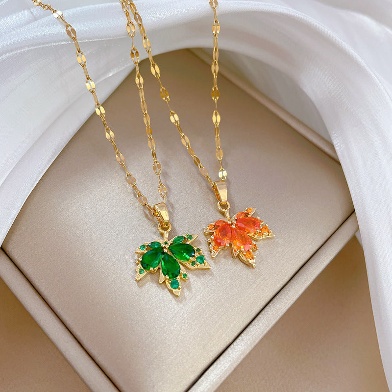 Steel Necklace Red Maple Leaf Light Chain Titanium
