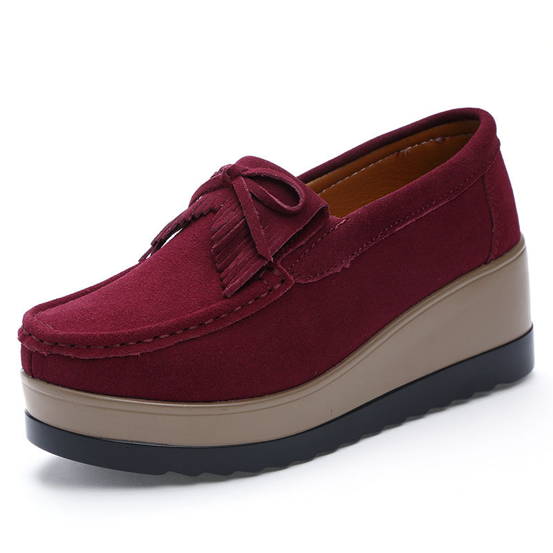 Shoes Casual Slip New Tassel Bow Design Shoes For Woman Fashion Thick Bottom Wedges Shoes Casual Slip On Solid Color Flats