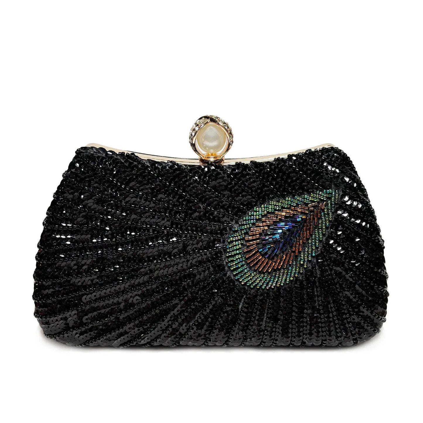 Beaded Peacock Feather Shoulder Bag Large Pearl Rhinestone Large Capacity Crossbody Shoulder Bag