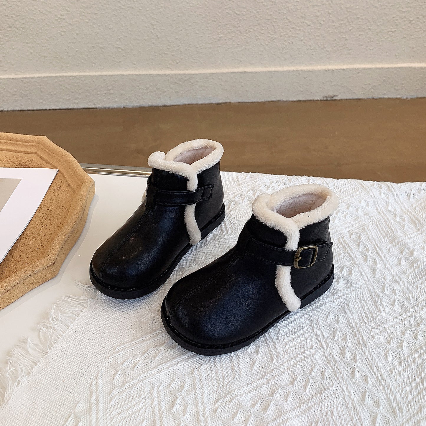 Velcro Soft Bottom boots Turned Wool Korean Style Round Head Velcro Soft Bottom