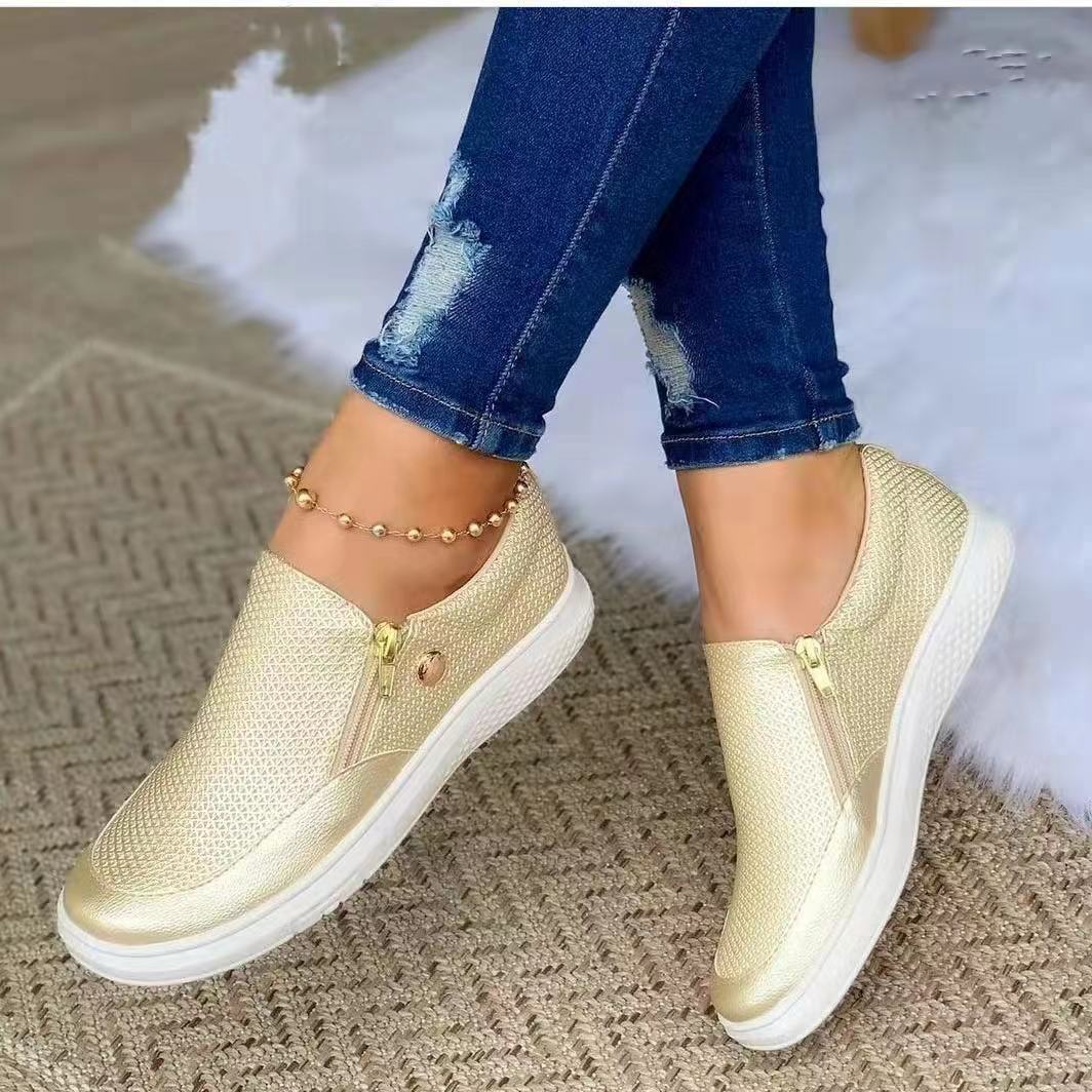 Walking Shoes Women's Flats Sneakers Side Zipper Round Toe Walking Shoes Fall Spring