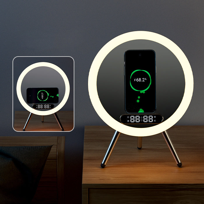 Wireless Charger Digital Clock Time USB LED Mirror Alarm Clock