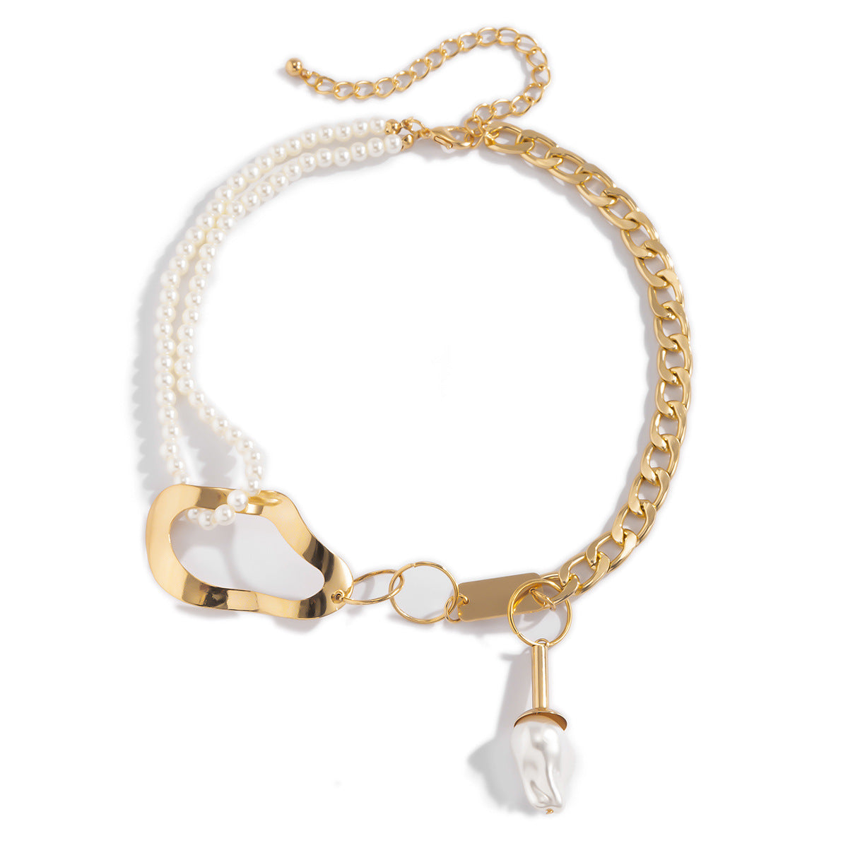 Hip-hop Shaped Pearl Stitching Clavicle Chain