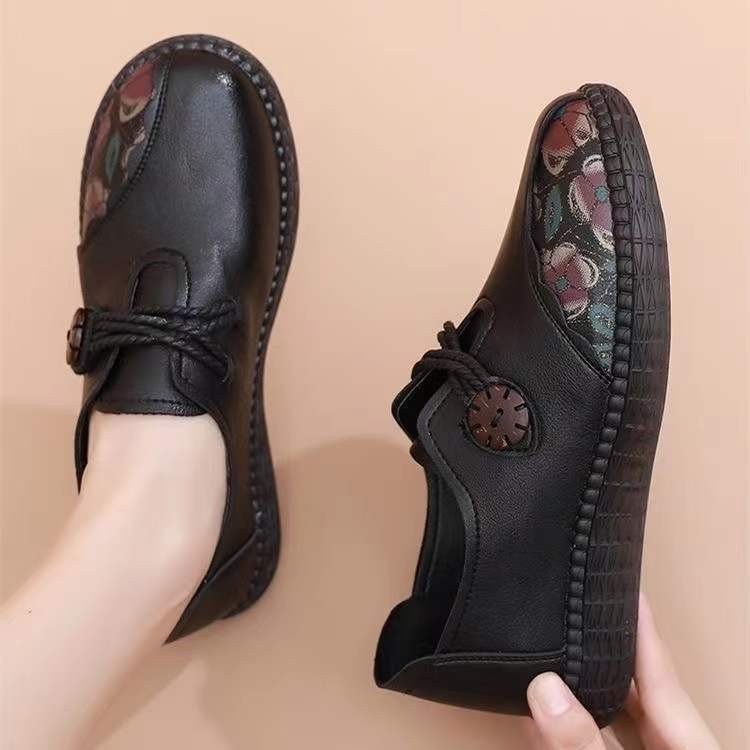 Shoes Middle-aged And Elderly PU Leather Flat Mom Shoes Middle-aged And Elderly