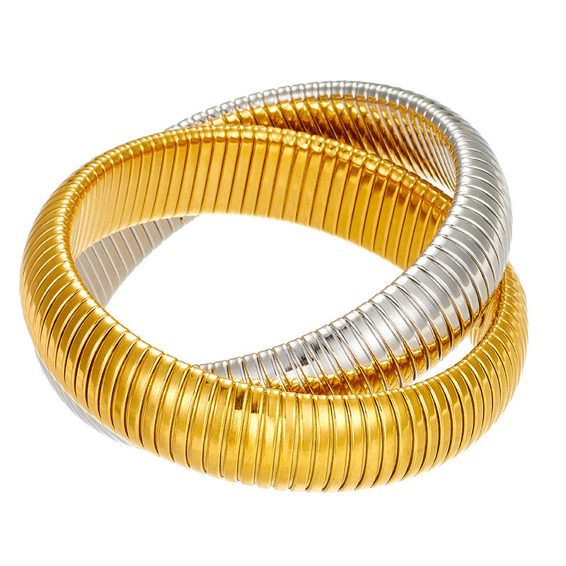 Golden Stainless Steel 18K Bracelet With Double Rings - sumet.shop