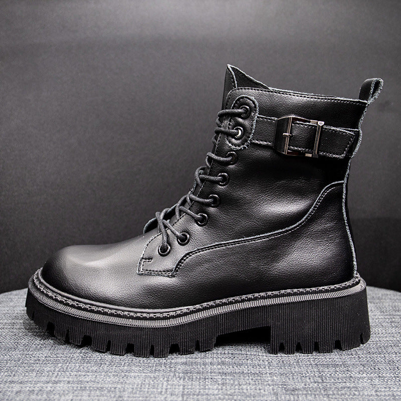 Women's Martin Boots Mid-tube Wool Thick Heel Boots Plus Cashmere Martin Boots