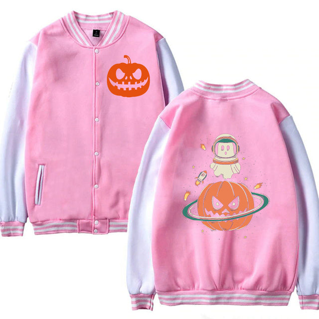 Men Woman Jacket Pumpkin Planet Halloween Print Casual Loose - sumet.shop