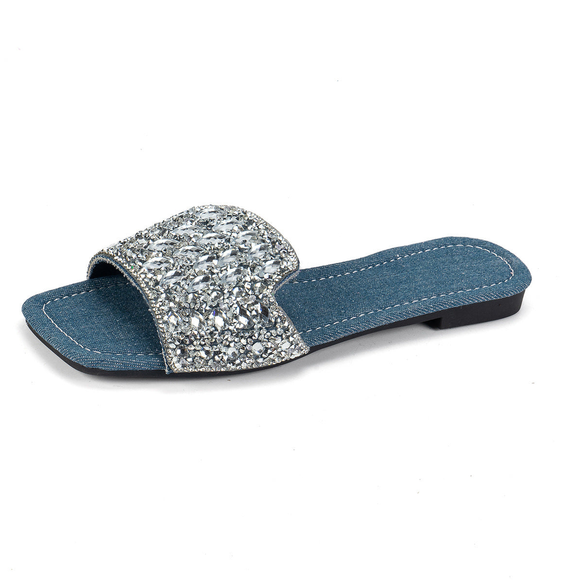 Shoes Square Toe Flat Bottom Rhinestone Casual