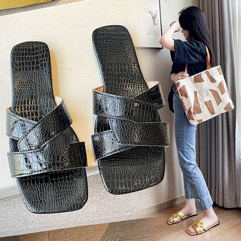 Roman Style Flat Slippers Women's Cross Strap Open Toe