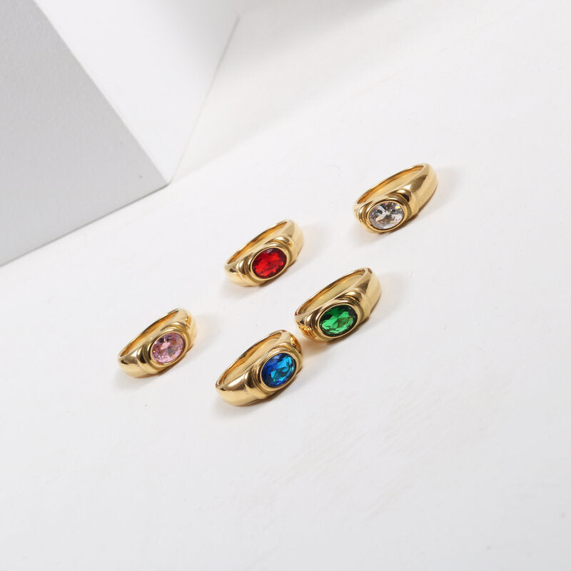 Titanium Steel Plated Gold Multicolor Zircon Ring