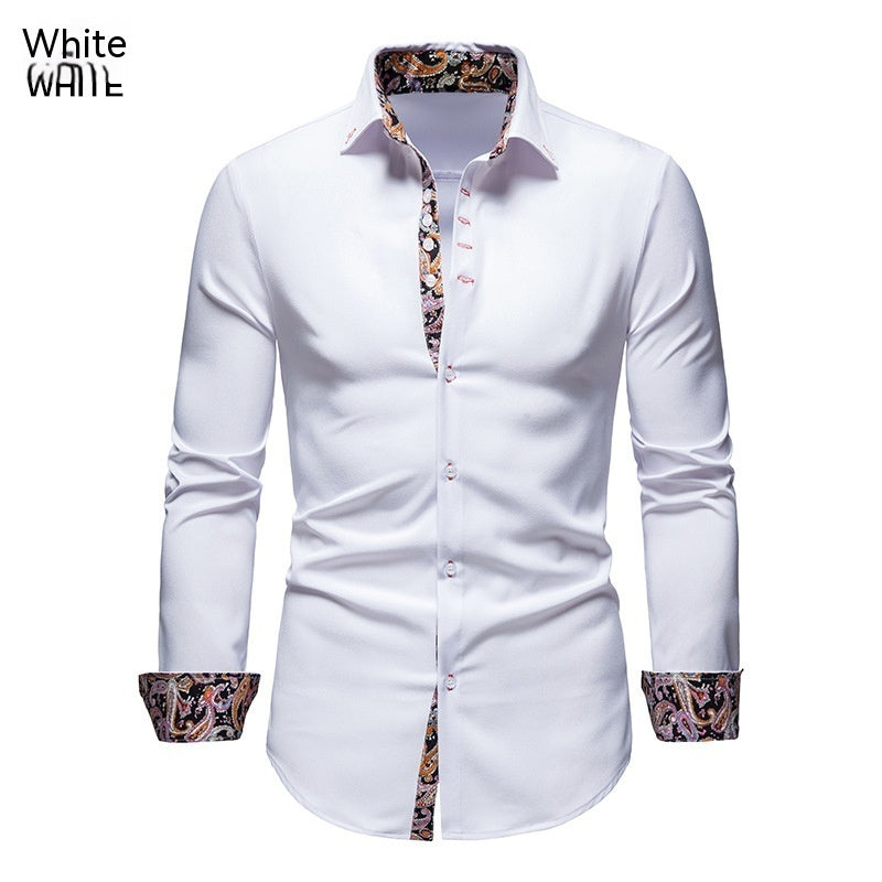 Men's Long-sleeved Shirt Lapel Slim-fit Assorted Colors Polyester Shirt - sumet.shop