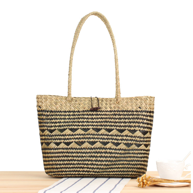 Shoulder Handbag Natural Mat Grass Woven Open Shoulder Handbag