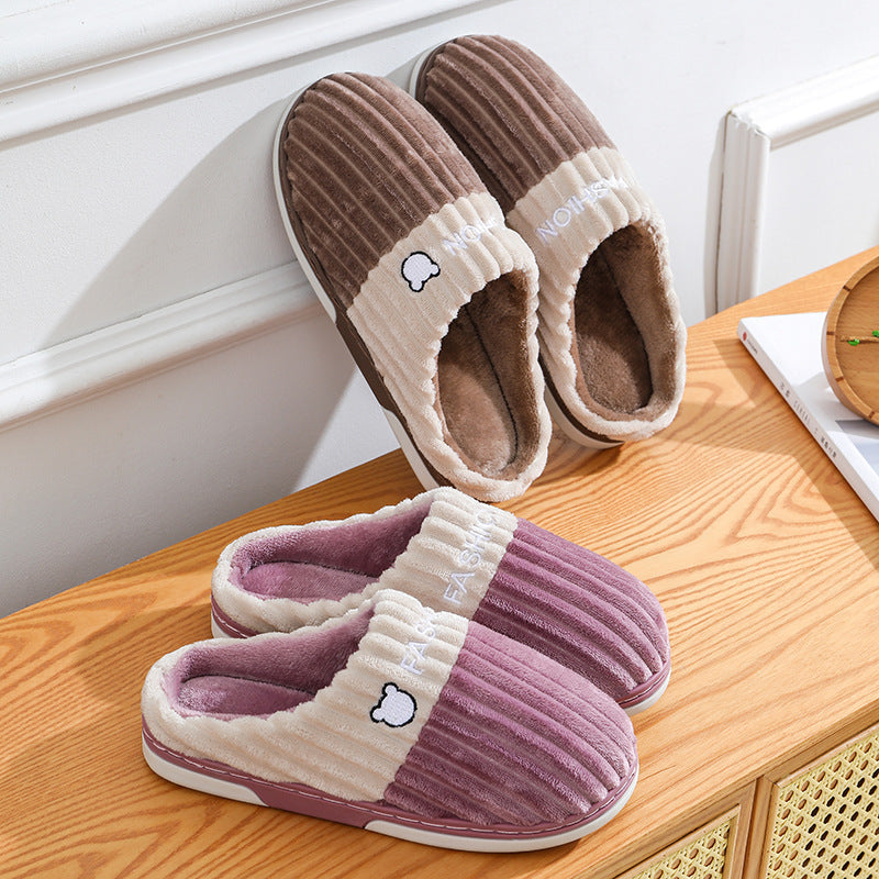 Winter Slippers Bear Embroidery Slippers Home Couple Winter Shoes