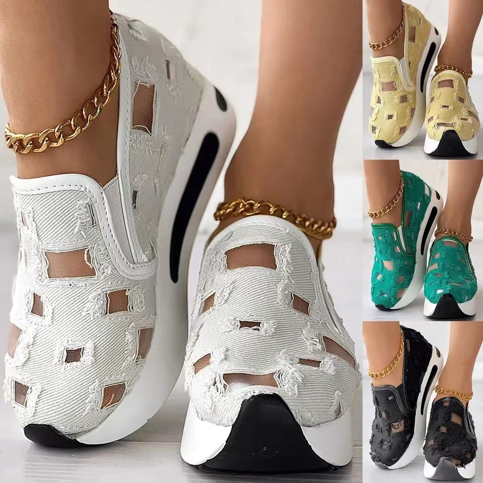 Shoes Fashion Flats Hollow Out Canvas Shoes 6cm Heel Height Casual Shoes Fashion Flats