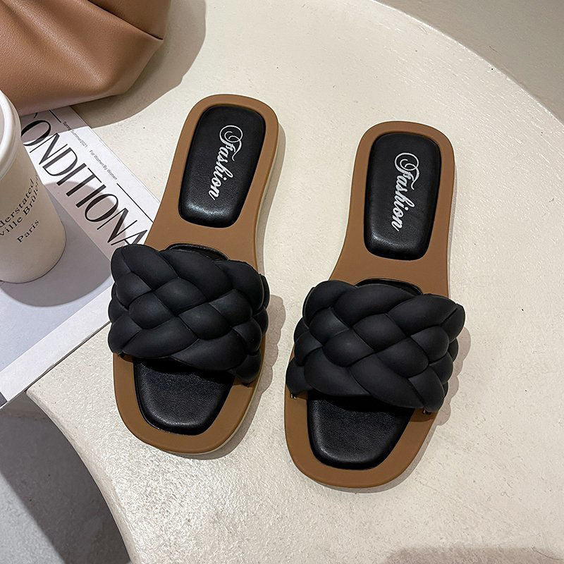 Slippers Female Net Red Woven One-word Slippers Female Summer