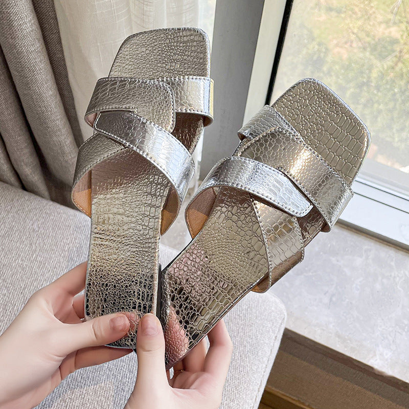 Roman Style Flat Slippers Women's Cross Strap Open Toe