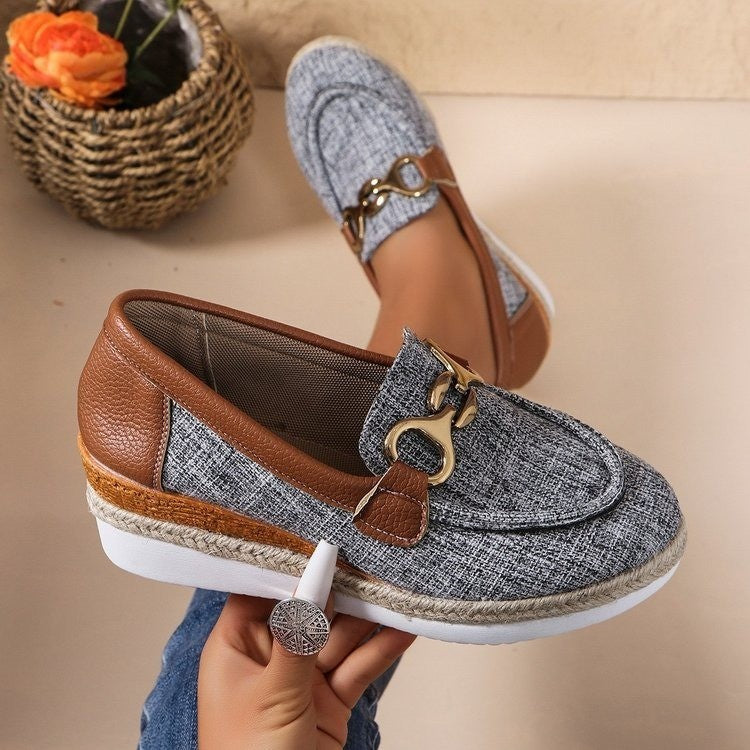 Platform Loafers Loafers Casual Pumps Women's Outer Wear Horsebit Buckle Wedge Platform Loafers Slip-on Lazy Shoes