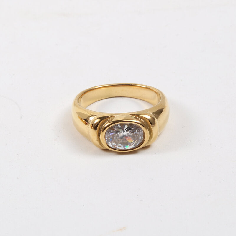 Titanium Steel Plated Gold Multicolor Zircon Ring