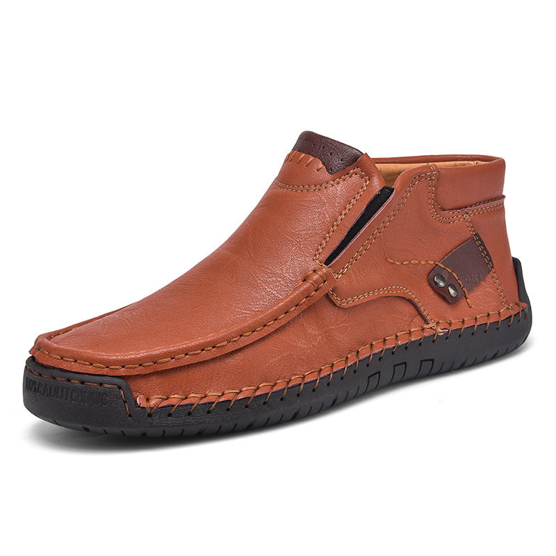 Leather Shoes Spring Flat Handmade Leather Shoes Spring High-top Plus Size