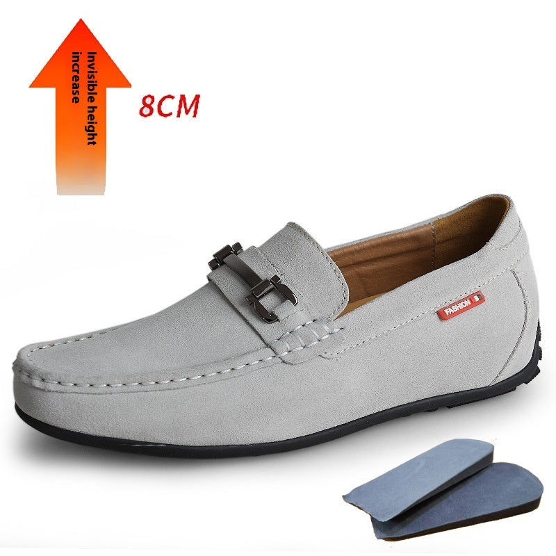 Men's Lazy Shoes Matte Suede Cowhide Invisible Height Increasing Insole 8CM Men's Lazy Daily Driving Shoes