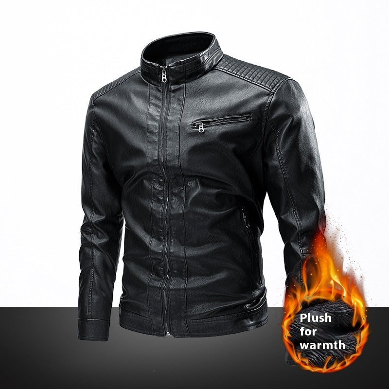 Leather Jacket Coat Spring And Autumn Cross-border Casual Men's Leather Clothing Stitching Motorcycle Retro Fashion Leather Jacket Coat