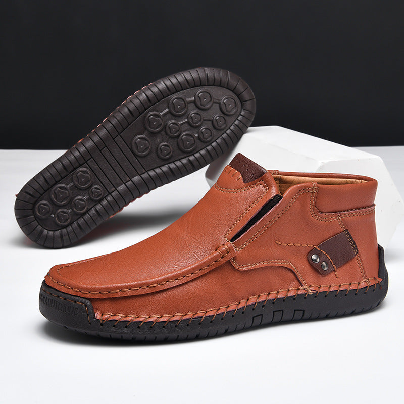 Leather Shoes Spring Flat Handmade Leather Shoes Spring High-top Plus Size