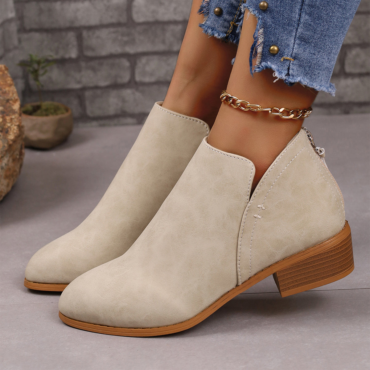 Short Boots For Women Chunky Heel Pointed Toe Ankle Boots With V-cut Design Fashion Fall Winter Short Boots For Women Shoes