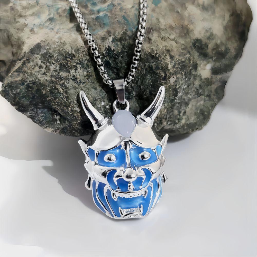 Halloween Necklace Men's Ghost Mask Luminous Pendant Titanium Steel Necklace Halloween Necklace