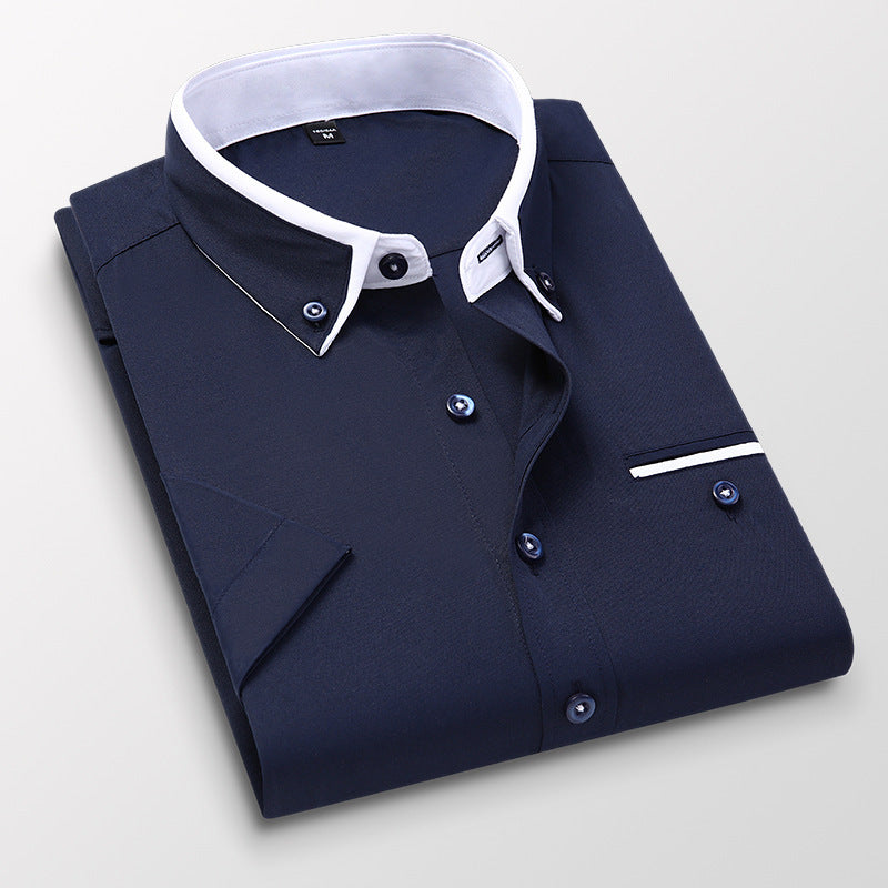 Short-sleeved Short Sleeve Men Clothing Shirt Slim-fitting Iron-free Casual - sumet.shop